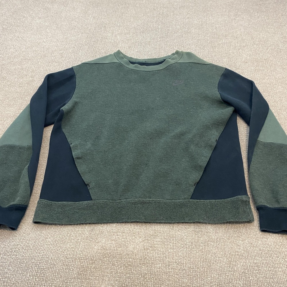 Nike Sweatshirt Women Medium Green Colorblock Crewneck Fleece Pockets 884431-332